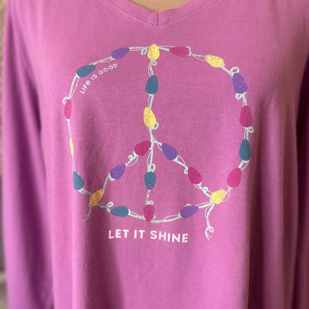 Life is Good Purple Peace Christmas Lights T-Shirt - Picture 4 of 11